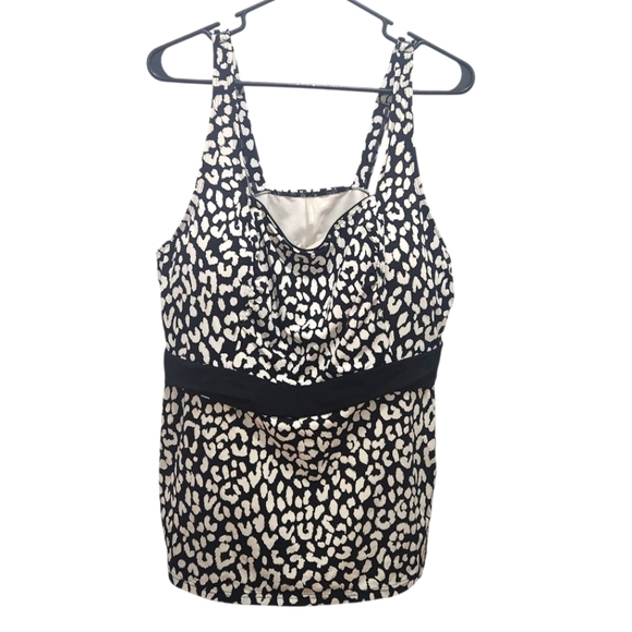 Lands End Black White Leopard Animal Print Tankini Top Layered Underwire Sz 18W - Picture 1 of 7